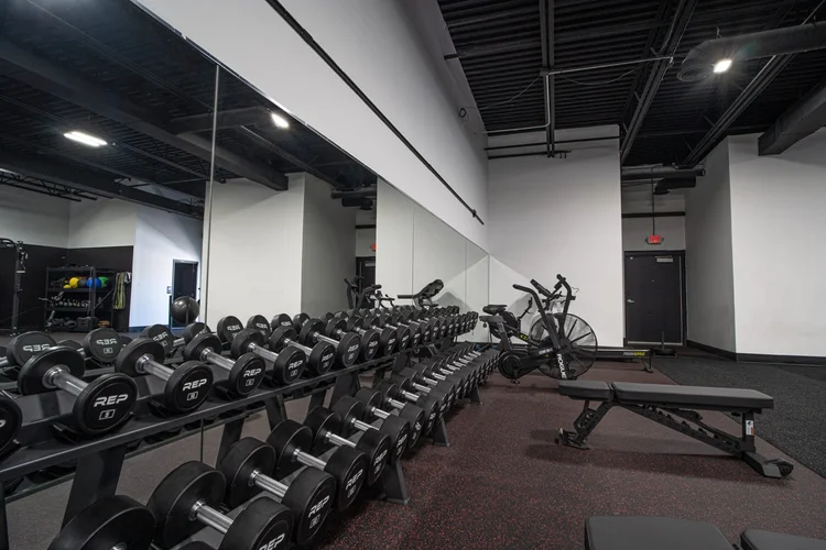 Dumbbell rack and free-weight area