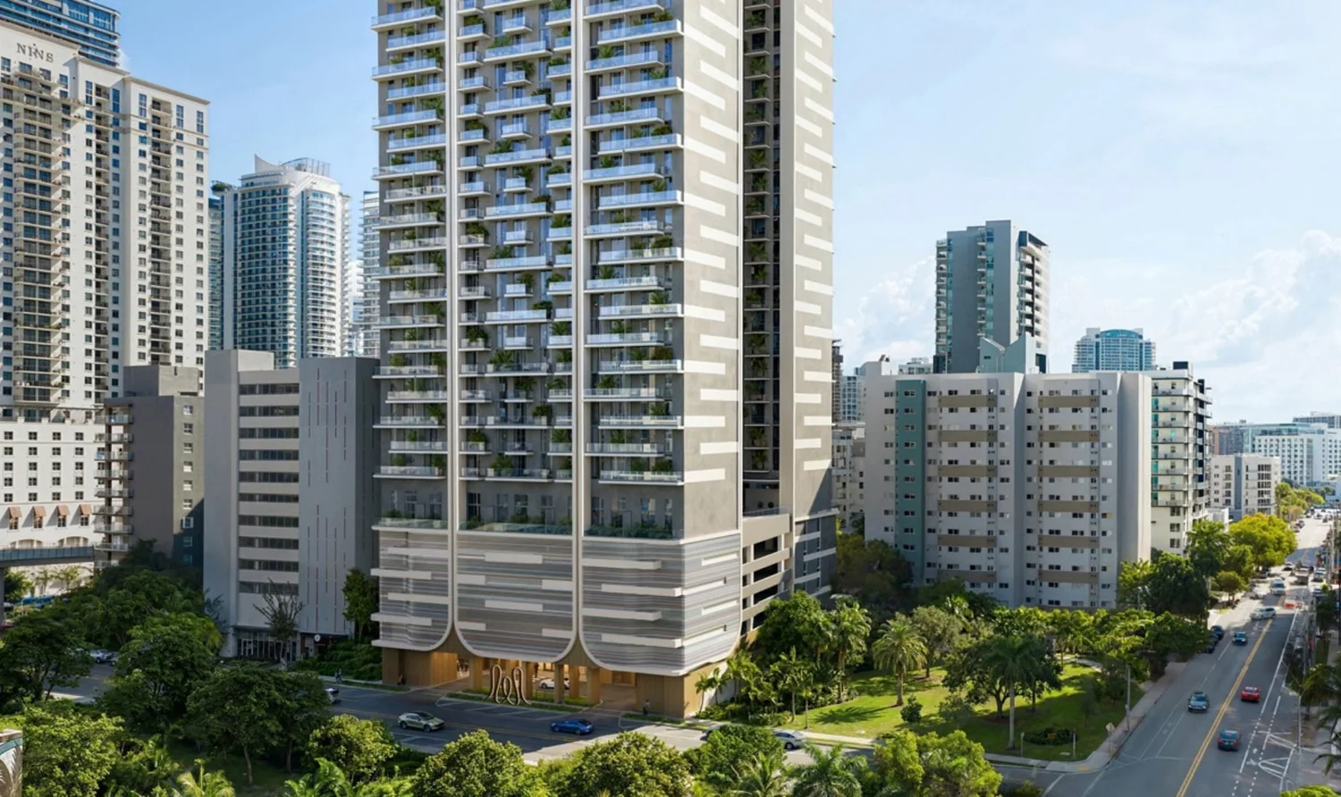 House of Wellness visto da rua, em Brickell (ilustração artística)