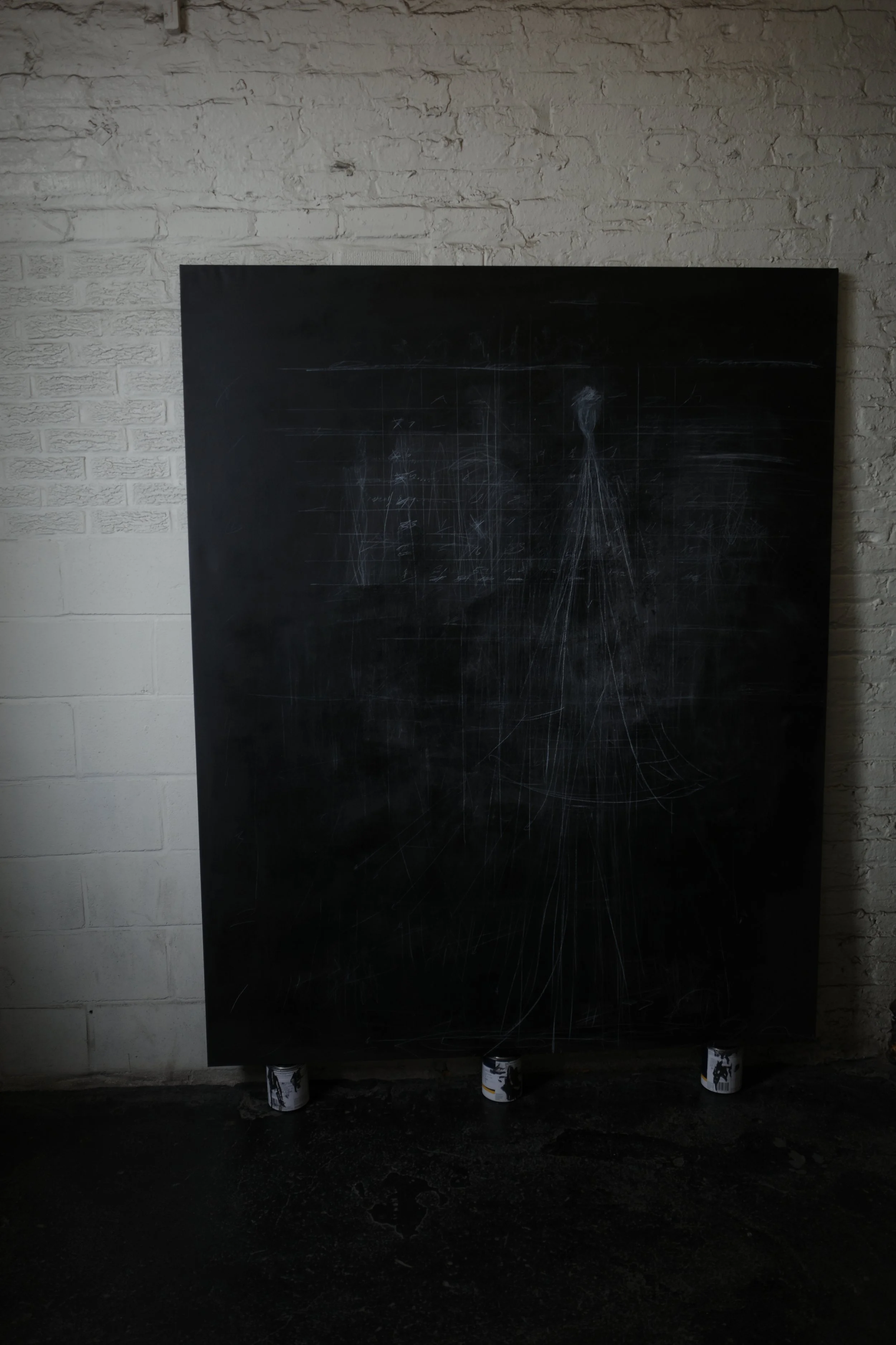Pawn Formations - Jet Le Parti - black on black painting, chalk and graphite grid - RP.1 Annex Brooklyn