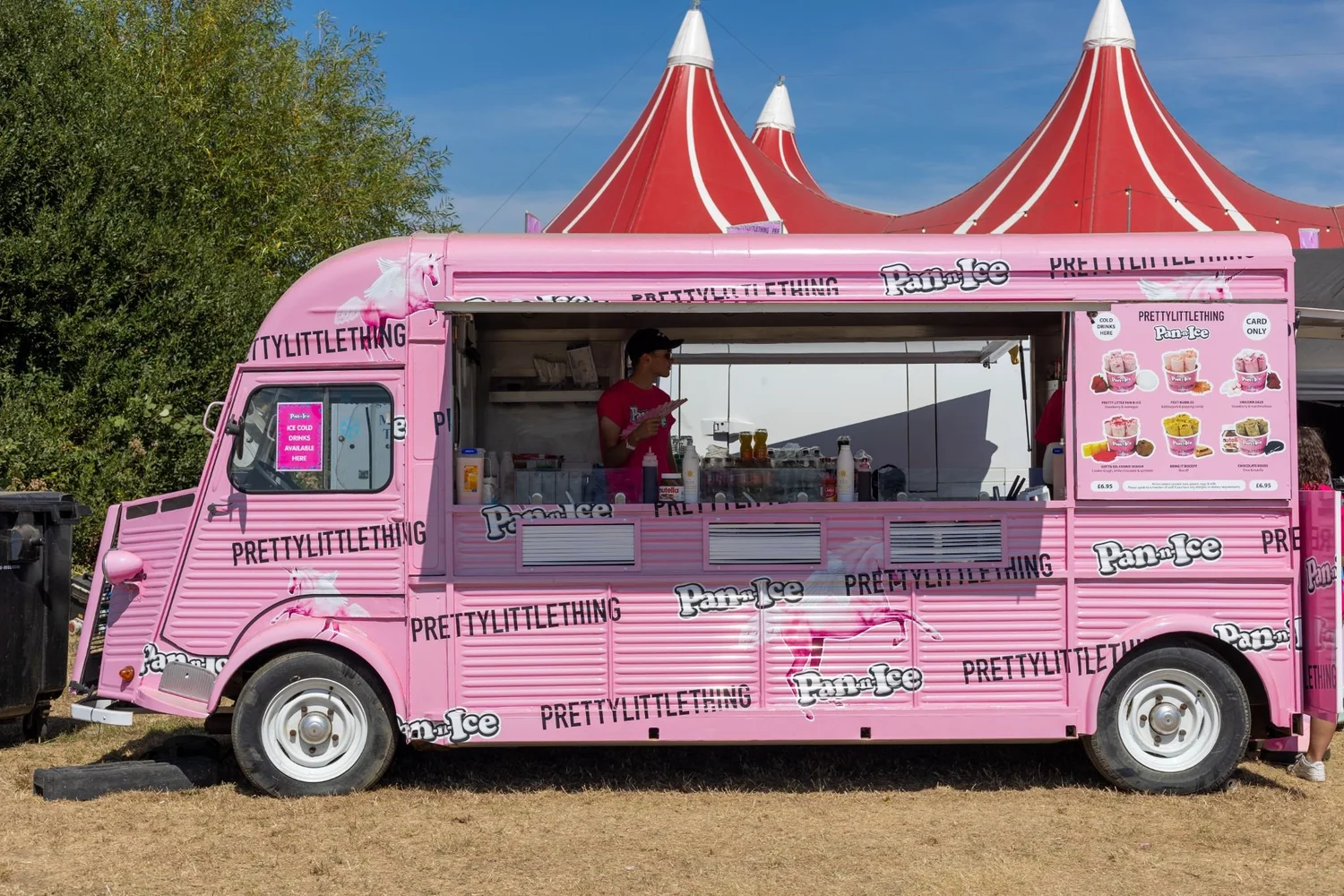 Pink PrettyLittleThing and Pan-n-Ice Citroën HY truck at We Are Festival
