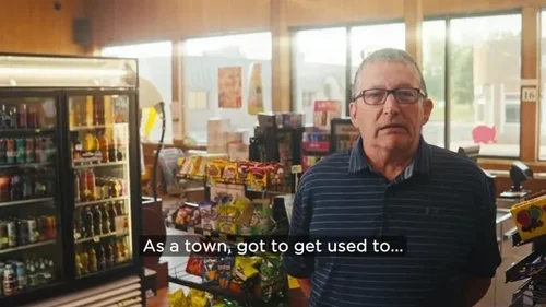 Community interview inside The Market grocery store in Wausa