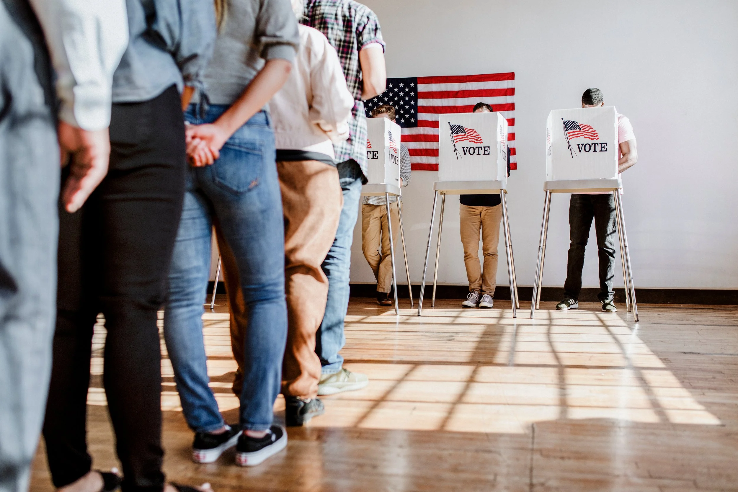 Voters in line at a polling place
