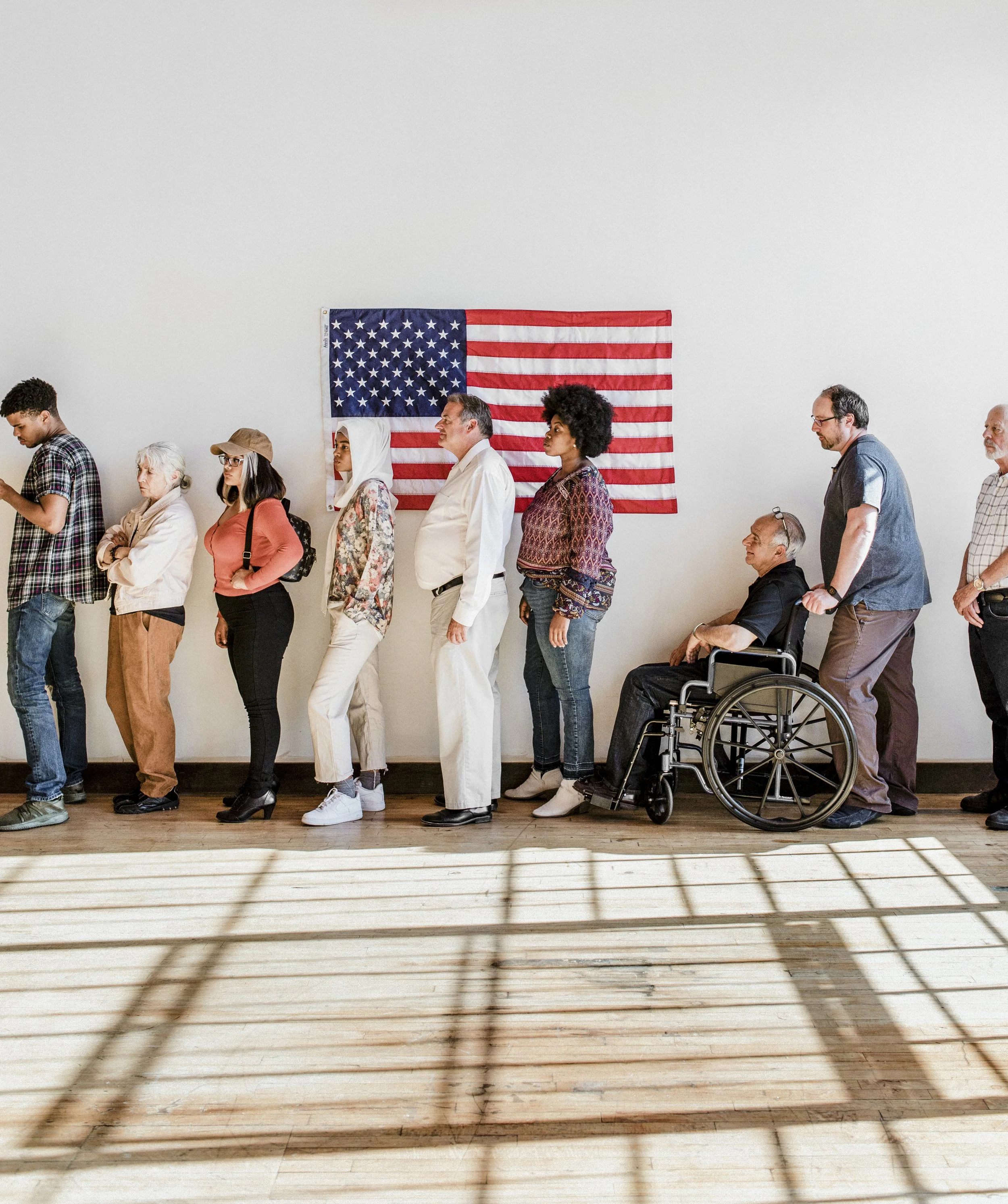 Americans queuing at a polling place