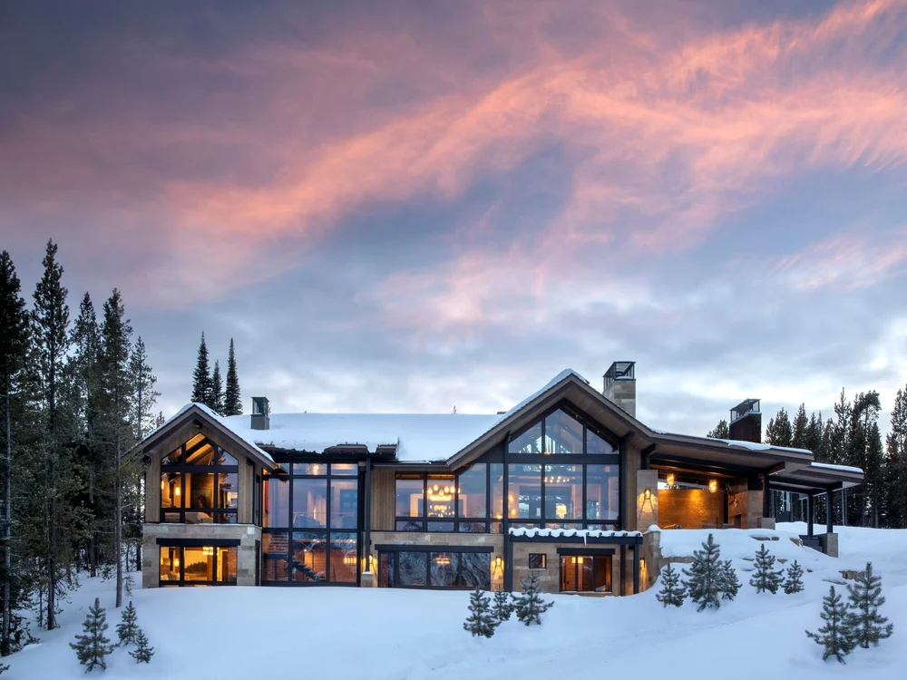 Mountain home at dusk