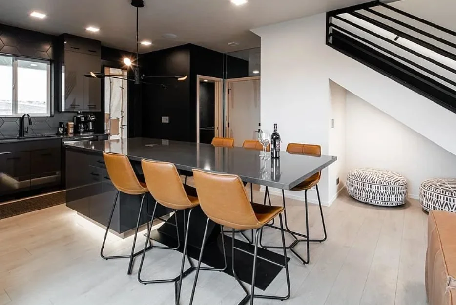 Stair rail, open kitchen