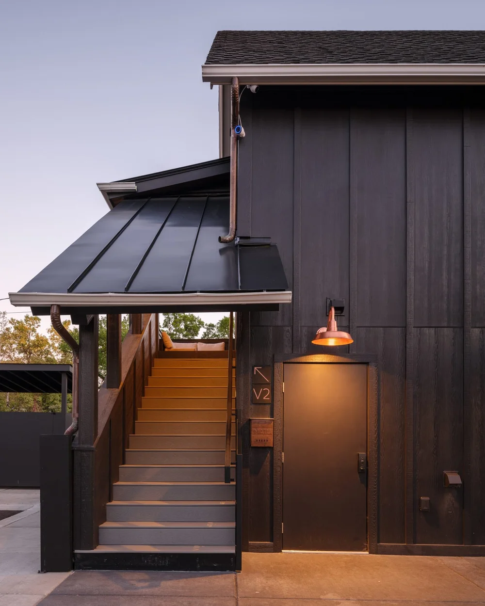 Exterior stair & steel canopy