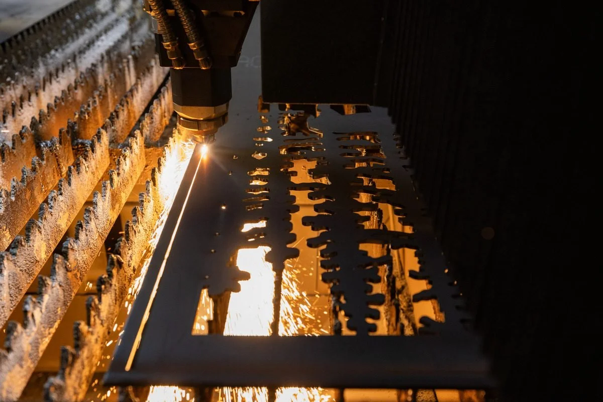 Laser cutting steel plate in the Split Mountain Metals shop