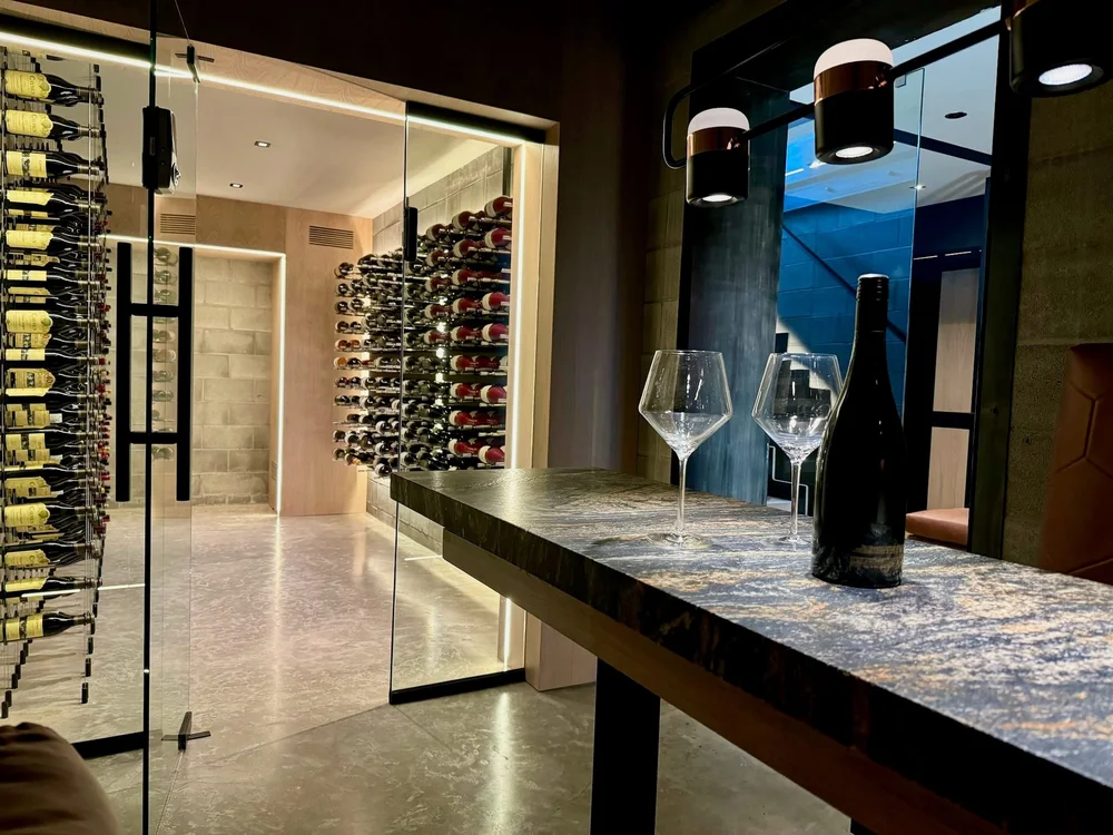 Steel & glass wine room