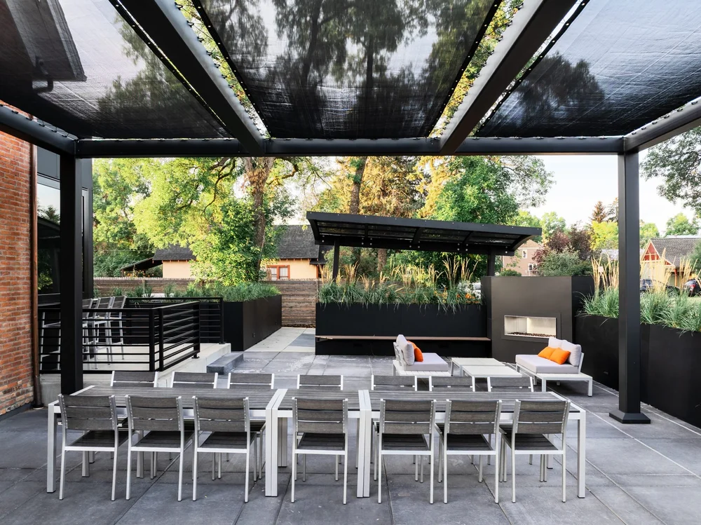 Steel pergola, retractable roof