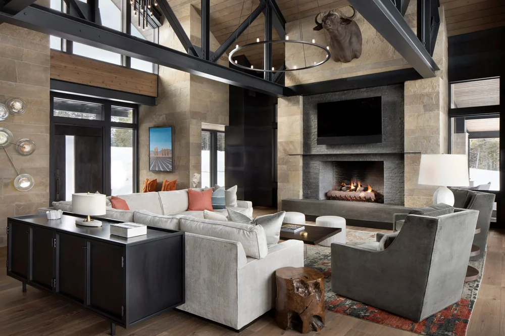 Steel trusses & fireplace