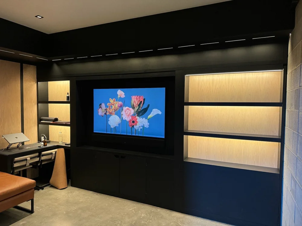 Steel media wall & shelving