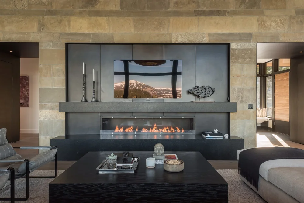 Blackened-steel fireplace surround