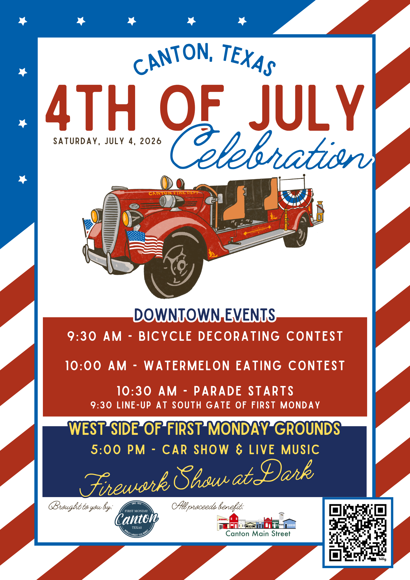 Canton Texas 4th of July 2026 — celebrating America's 250th anniversary with parade, watermelon eating contest, bicycle decorating contest, and fireworks