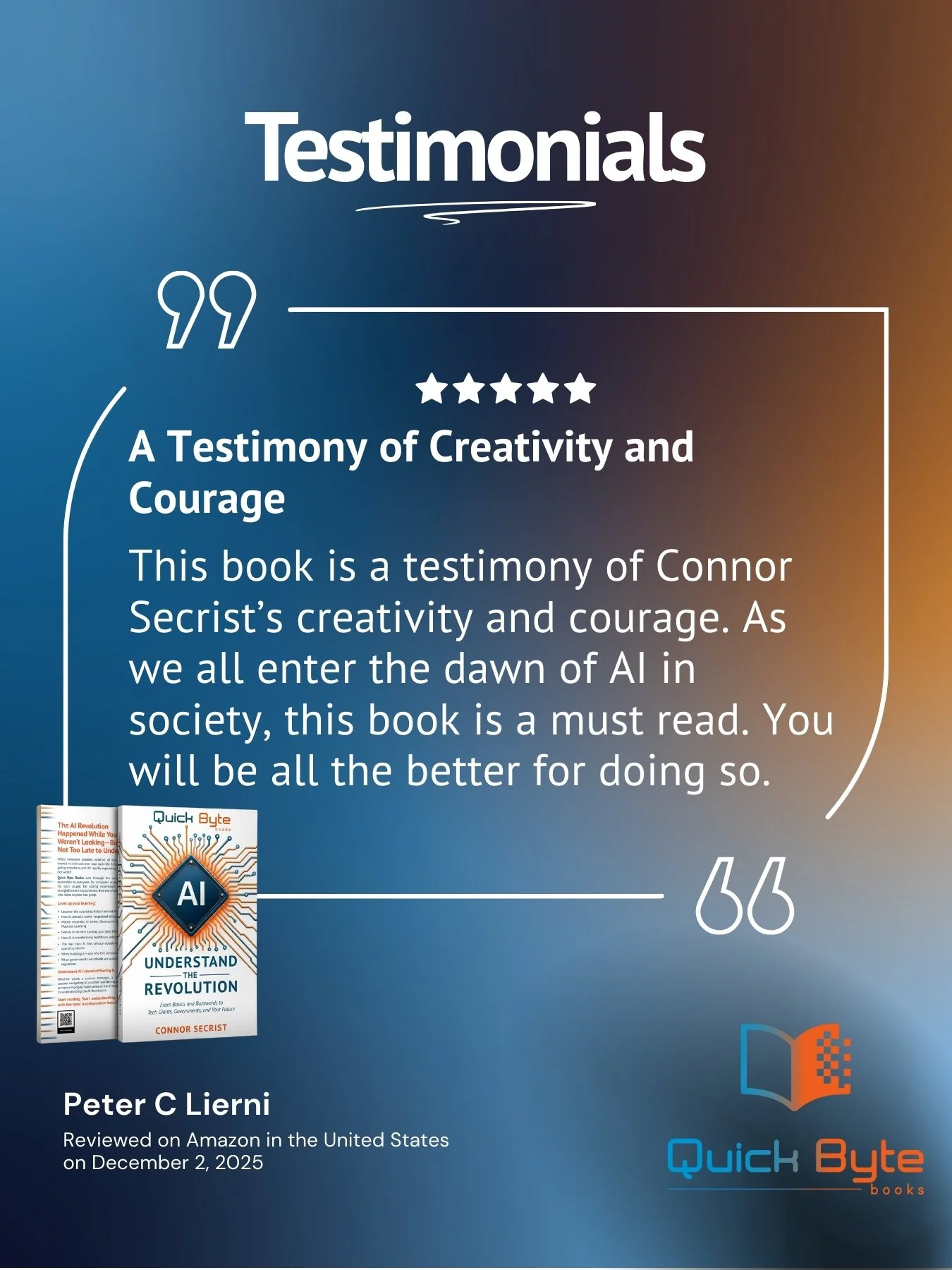 Five-star reader testimonial graphic titled Perfect for Anyone Nervous About AI