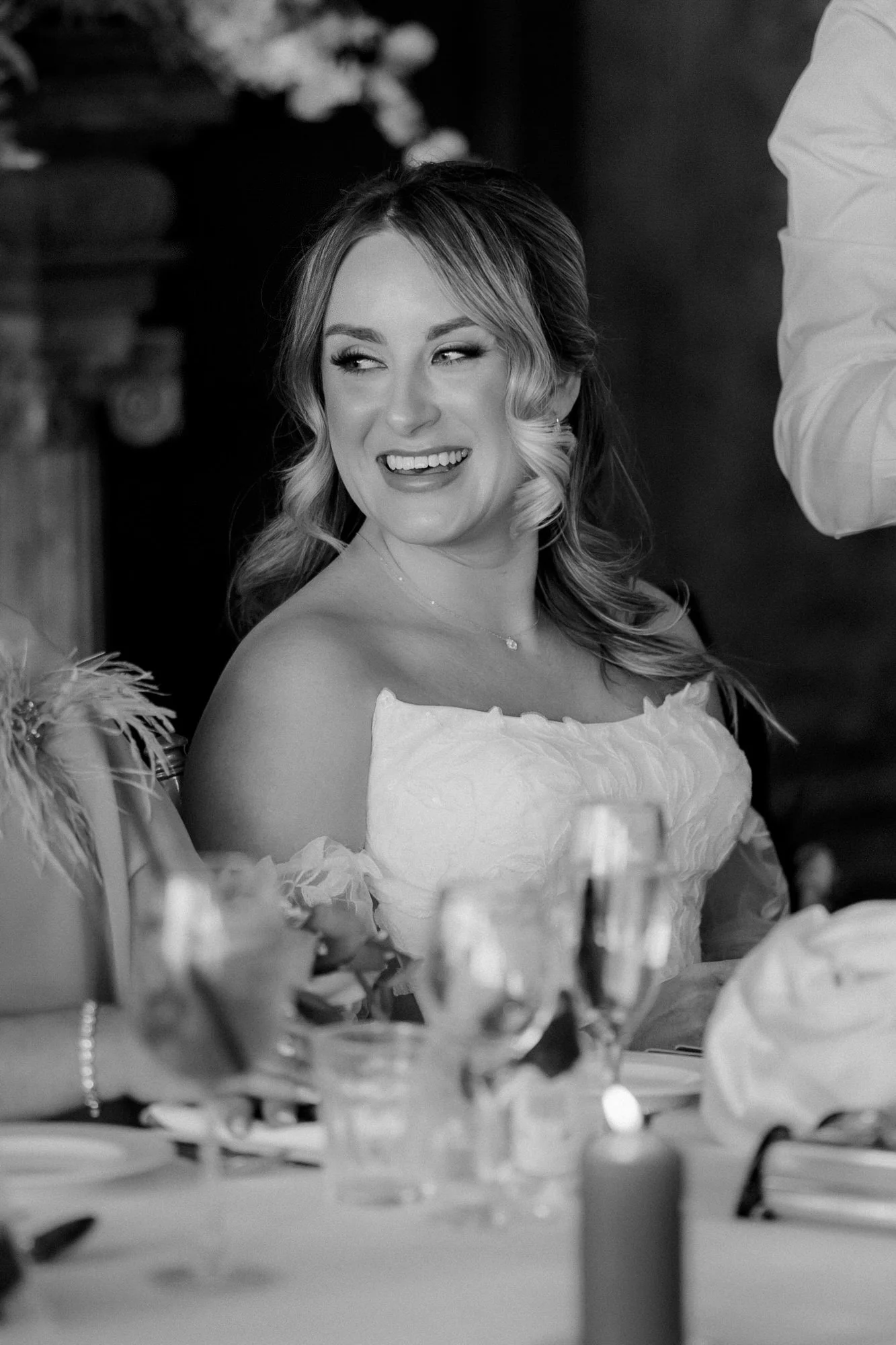 Ciara laughing during the wedding speeches.