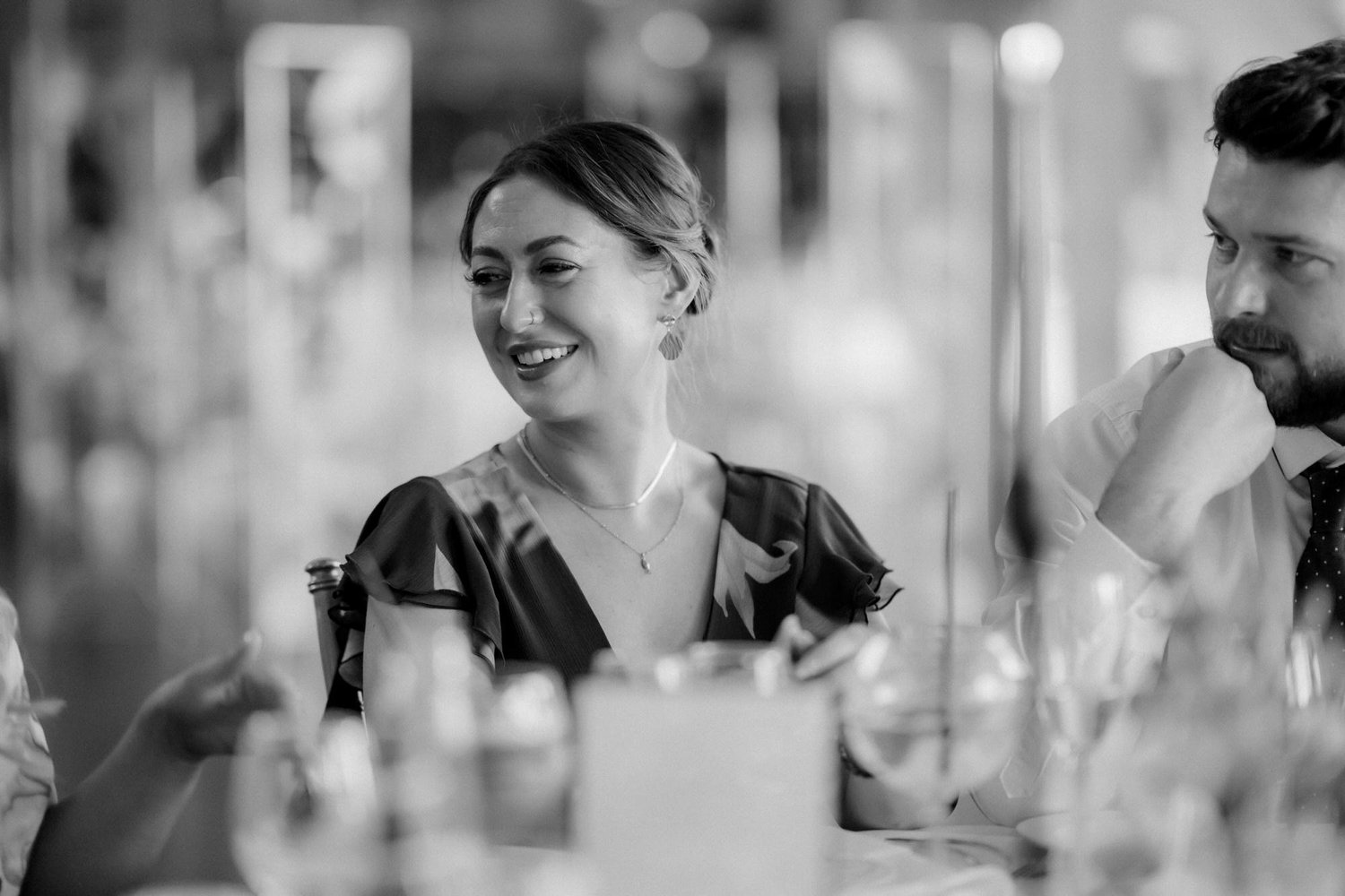 Guests reacting to a funny moment during the reception.