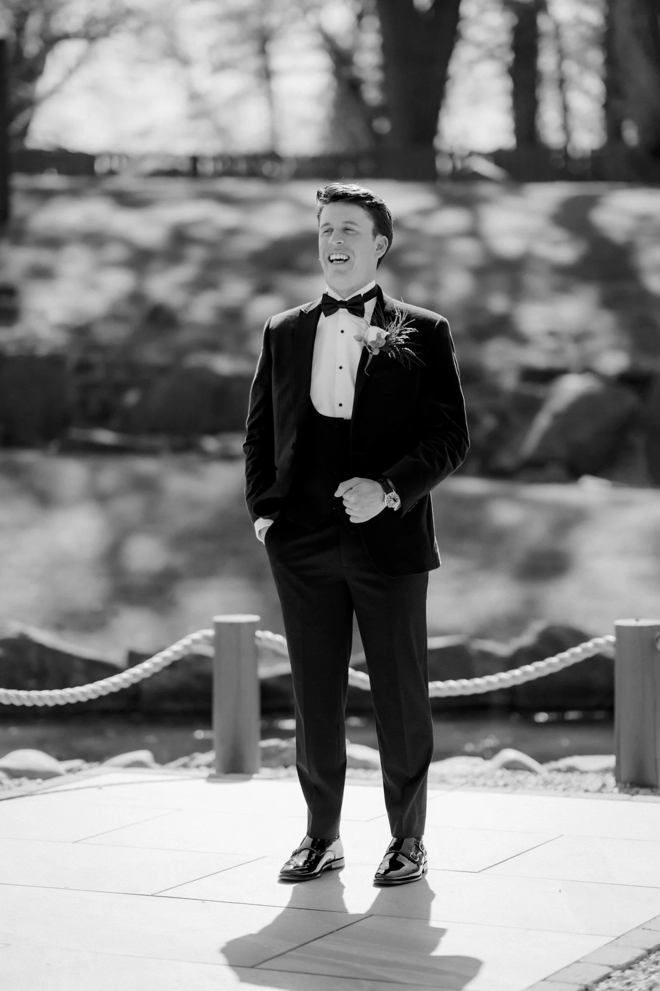Jonathon laughing outside before the ceremony.