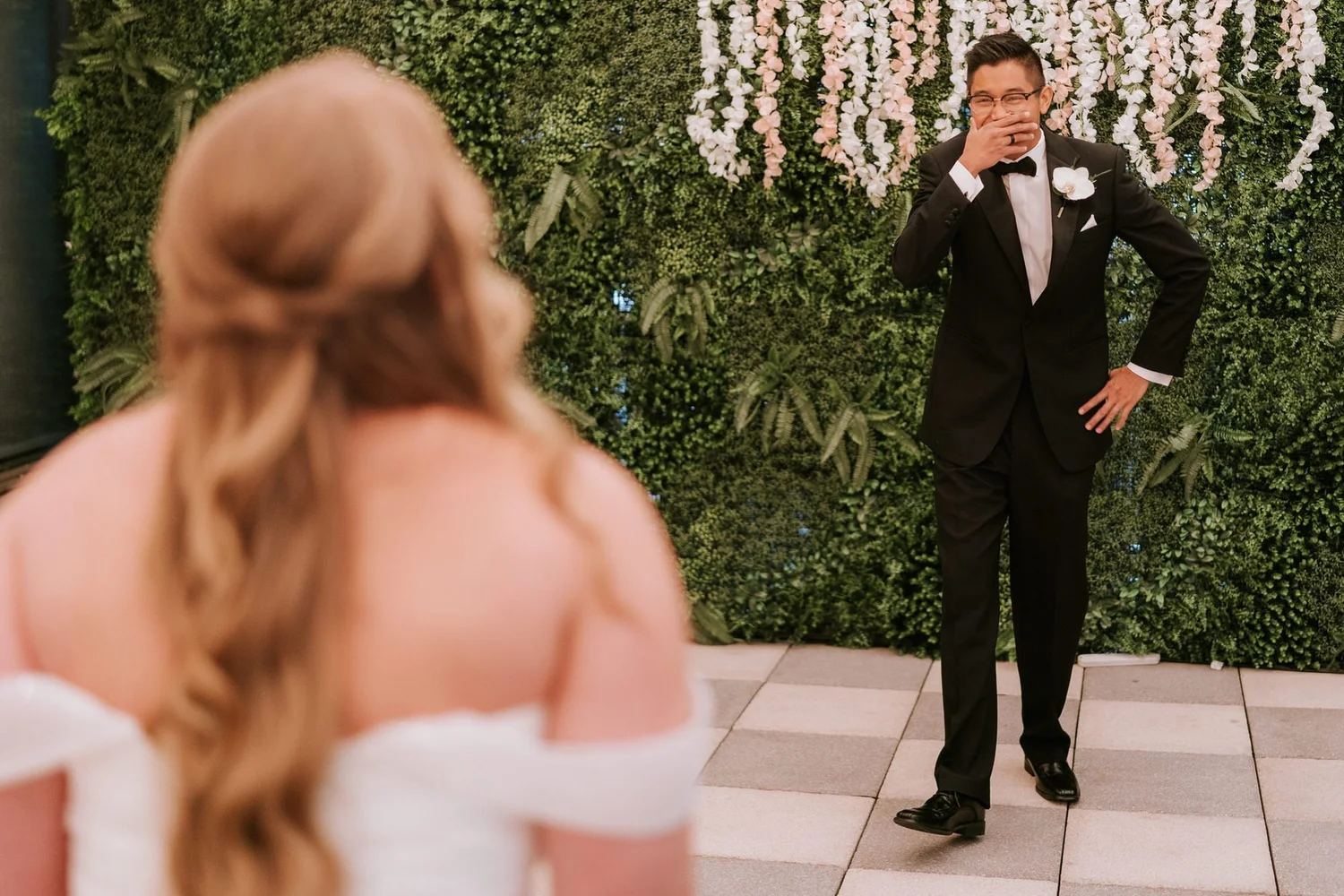 Carl covering his mouth as he sees Allie in her wedding dress for the first time.