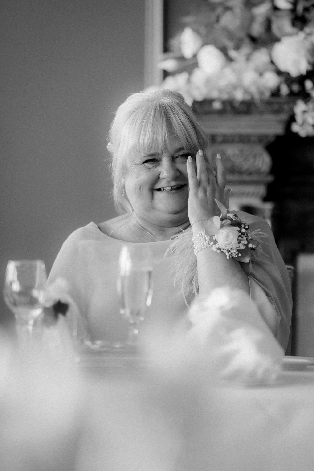 A joyful, emotional reaction during the speeches.