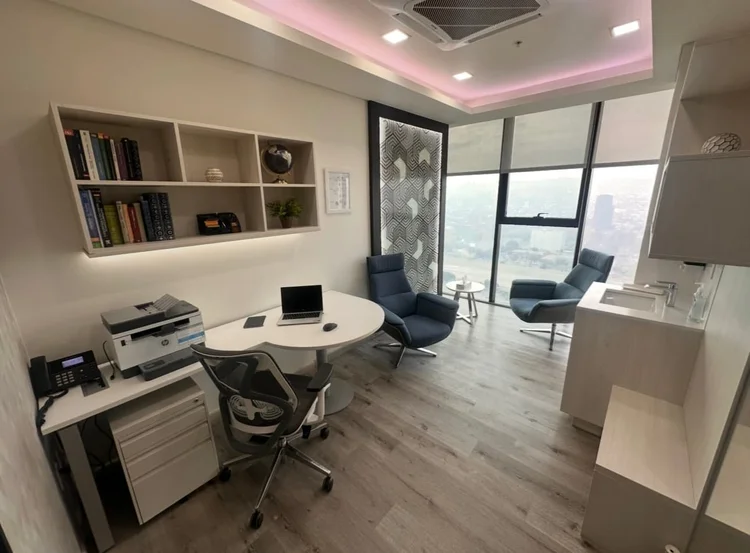 Inside view of Dr. Ernesto Cedillo's psychiatric office at New City Medical Plaza in Zona Río, Tijuana — modern, calm, and professional consultation space
