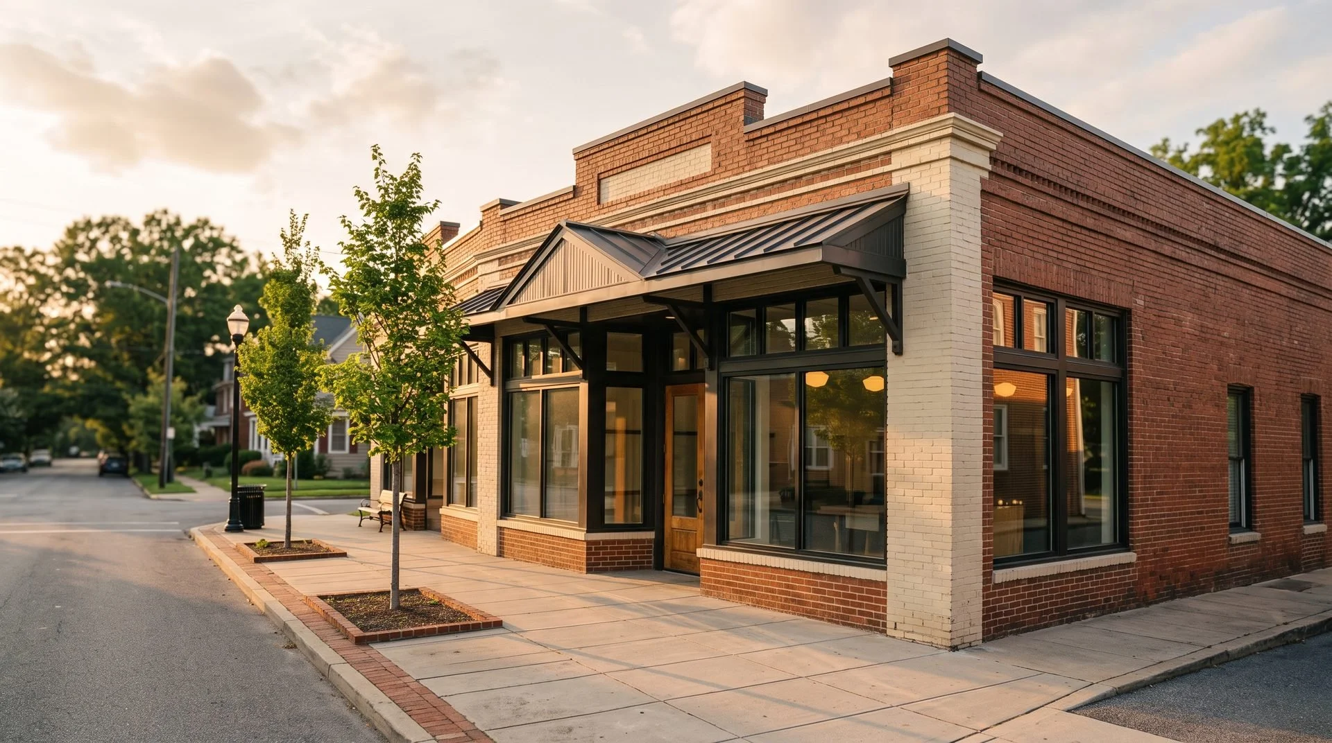 A renovated standalone corner retail building