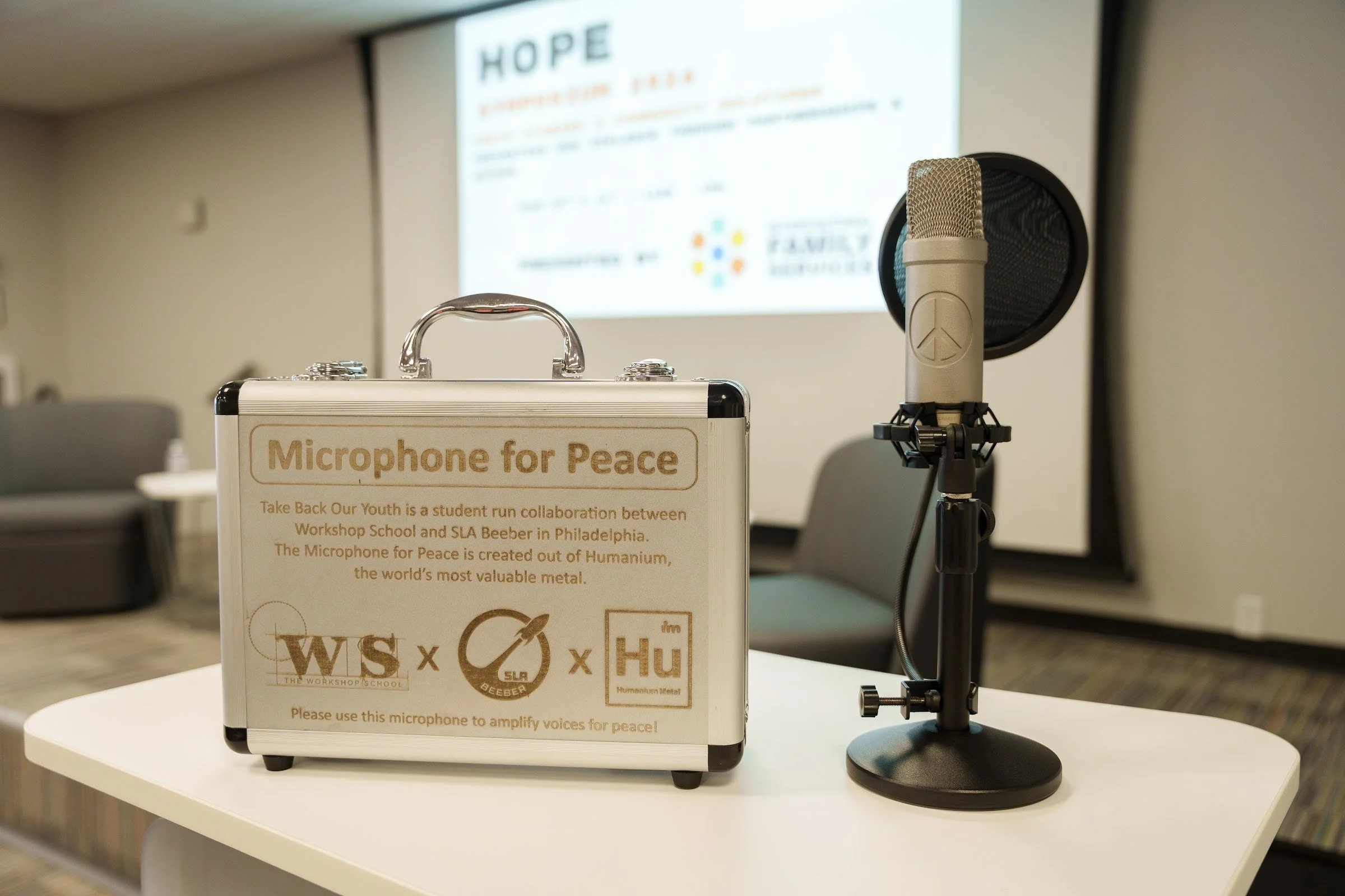 The Microphone for Peace on display at the 2026 symposium
