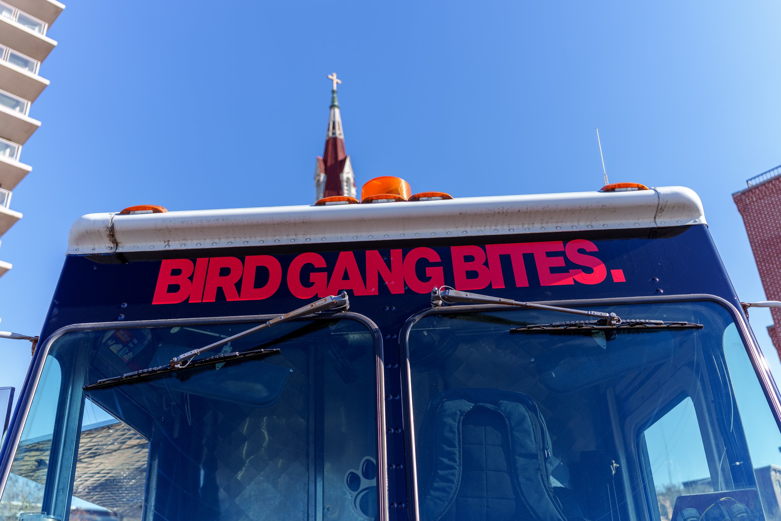 Front of the Bird Gang Bites. campaign truck