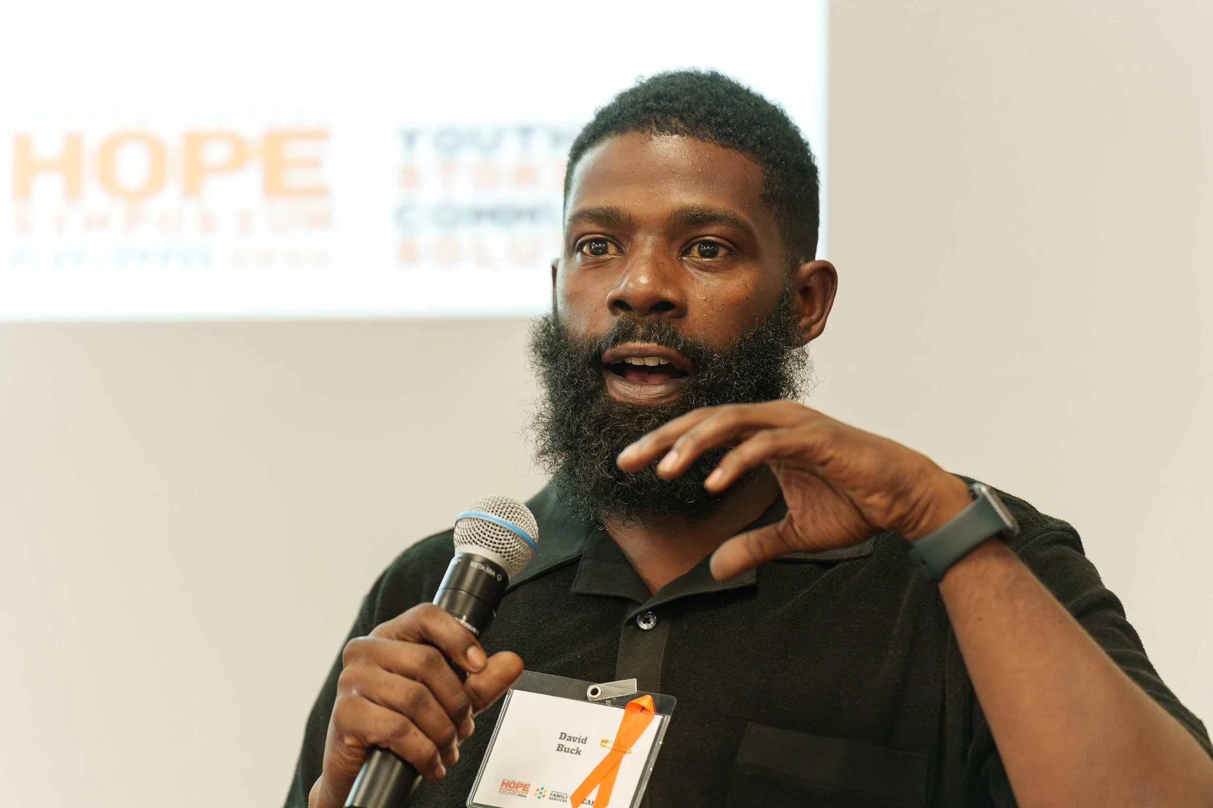 A panellist making a point
