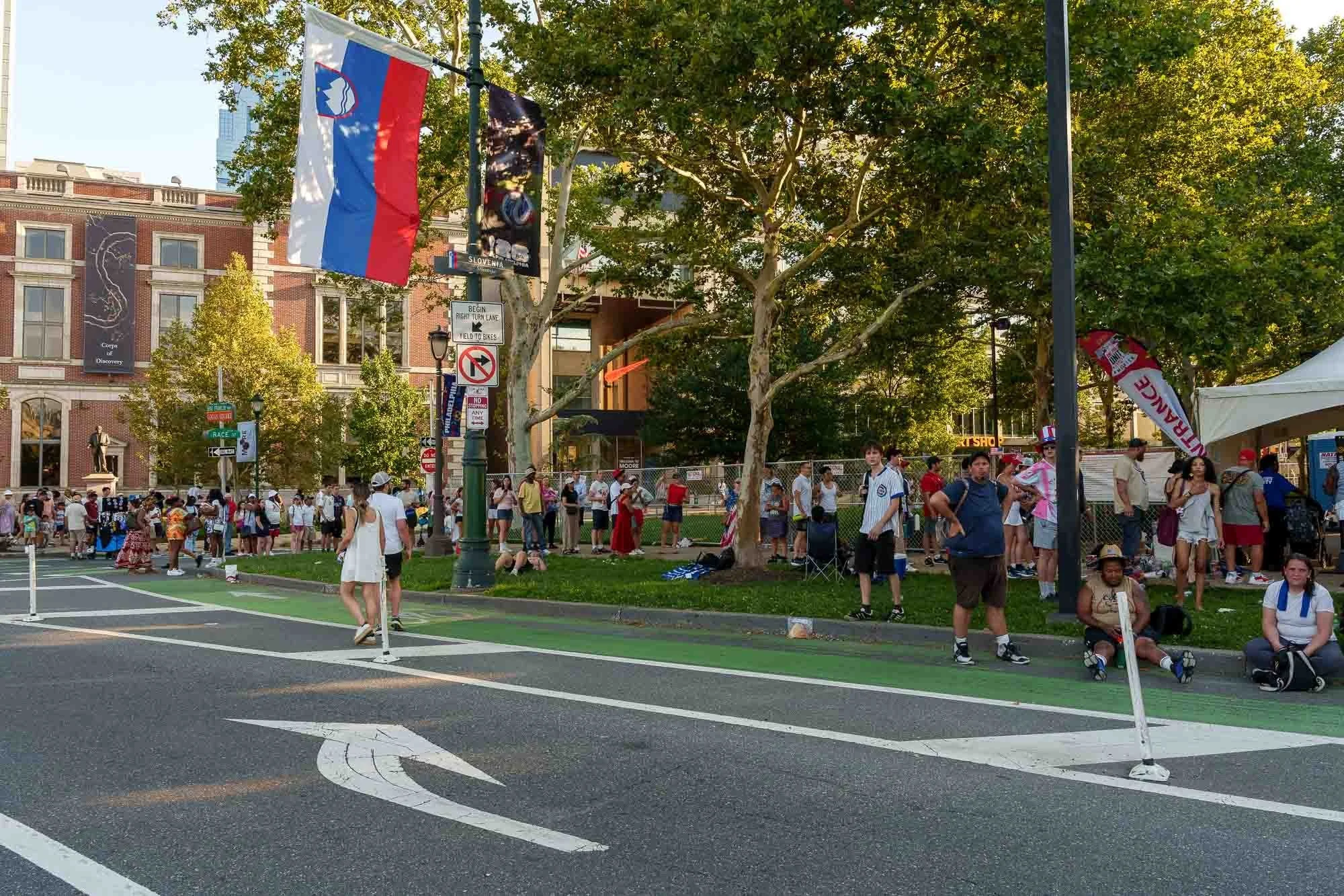 International flags lining the Parkway