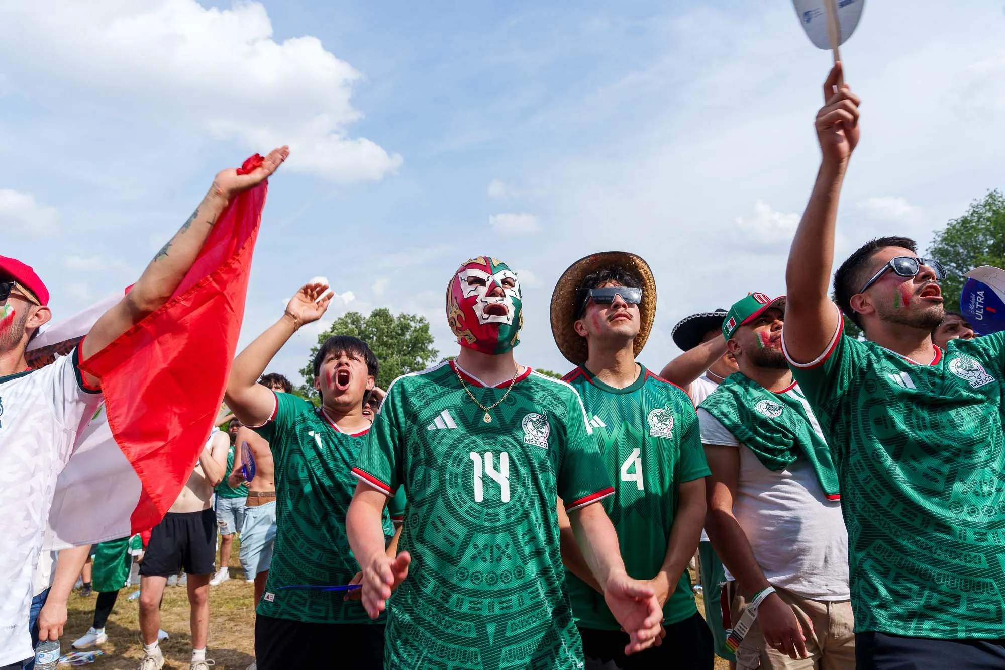 Mexico supporters with the flag raised