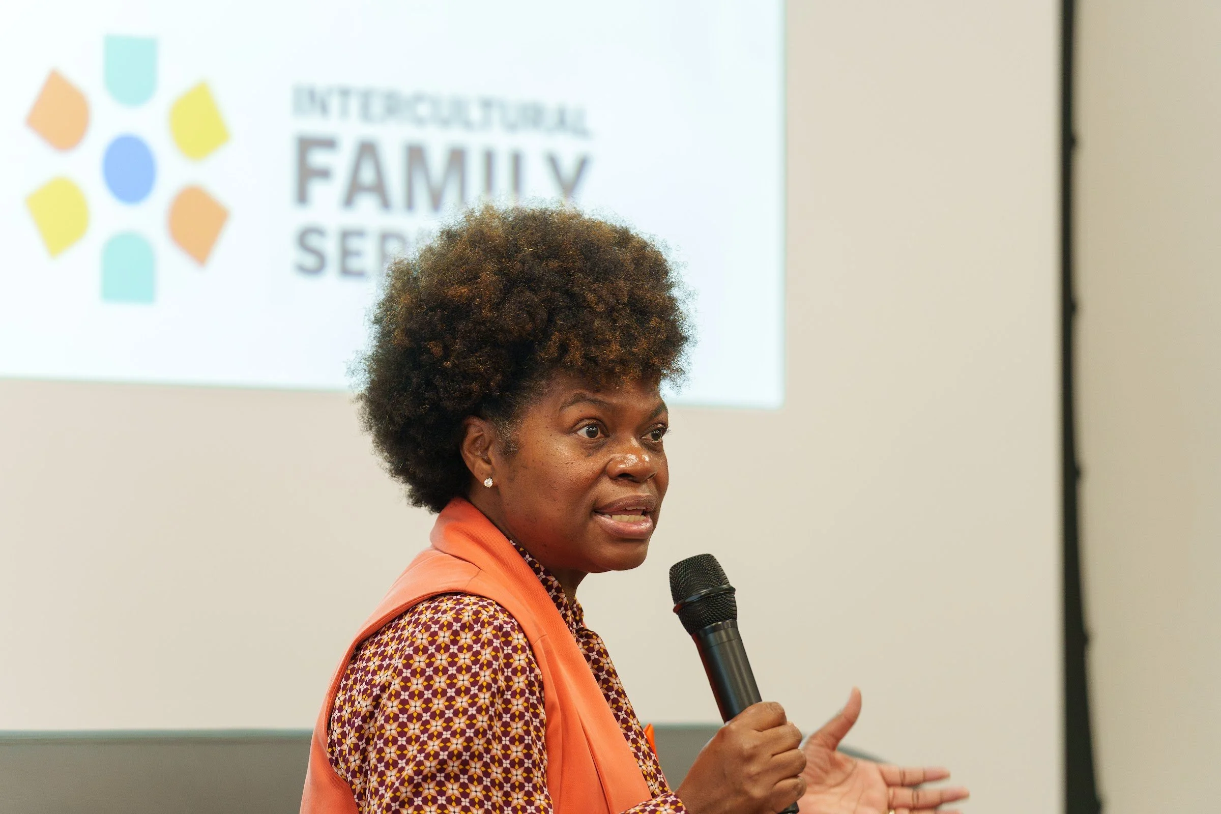 A panellist speaking to the audience