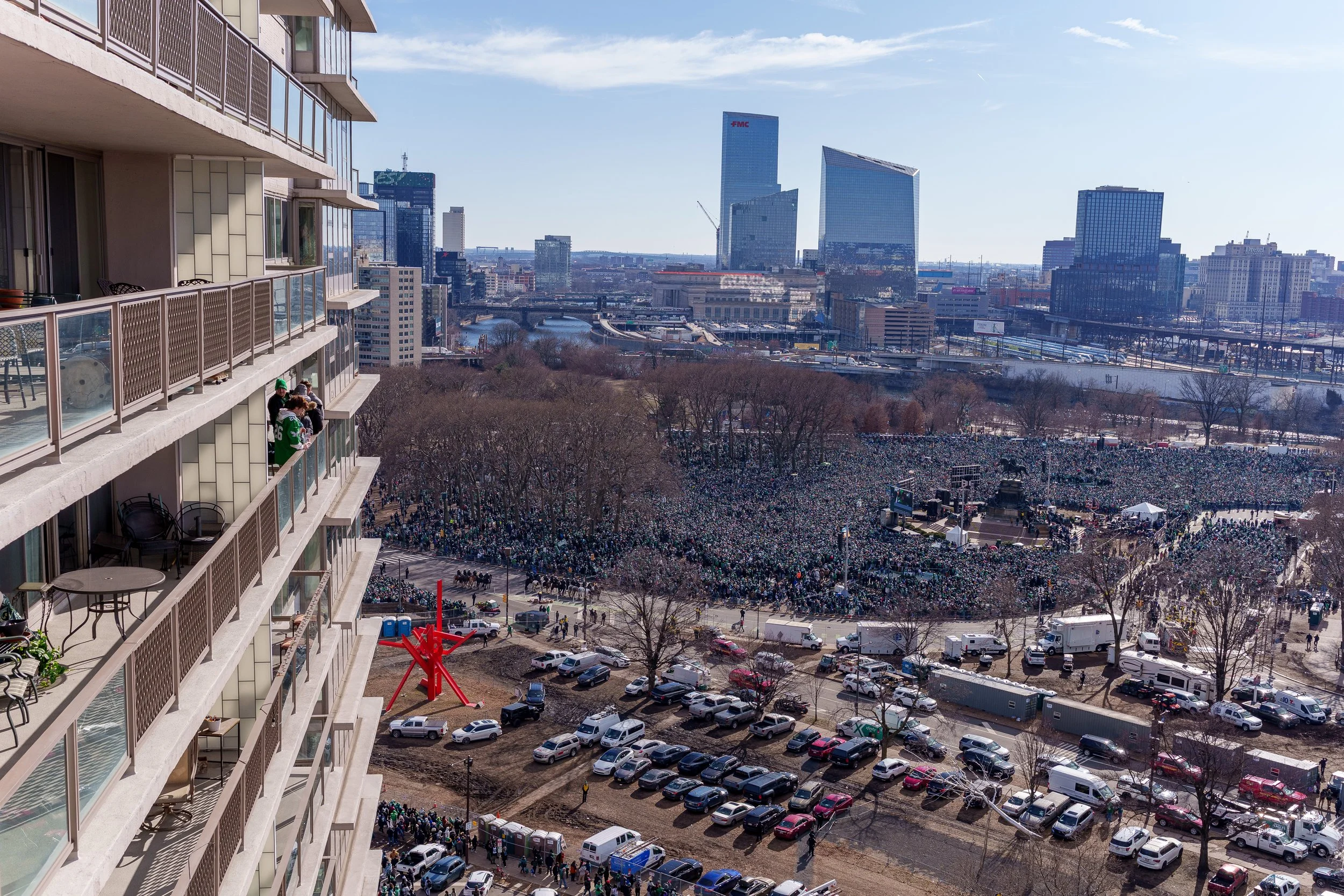 The Benjamin Franklin Parkway packed shoulder to shoulder for the victory parade