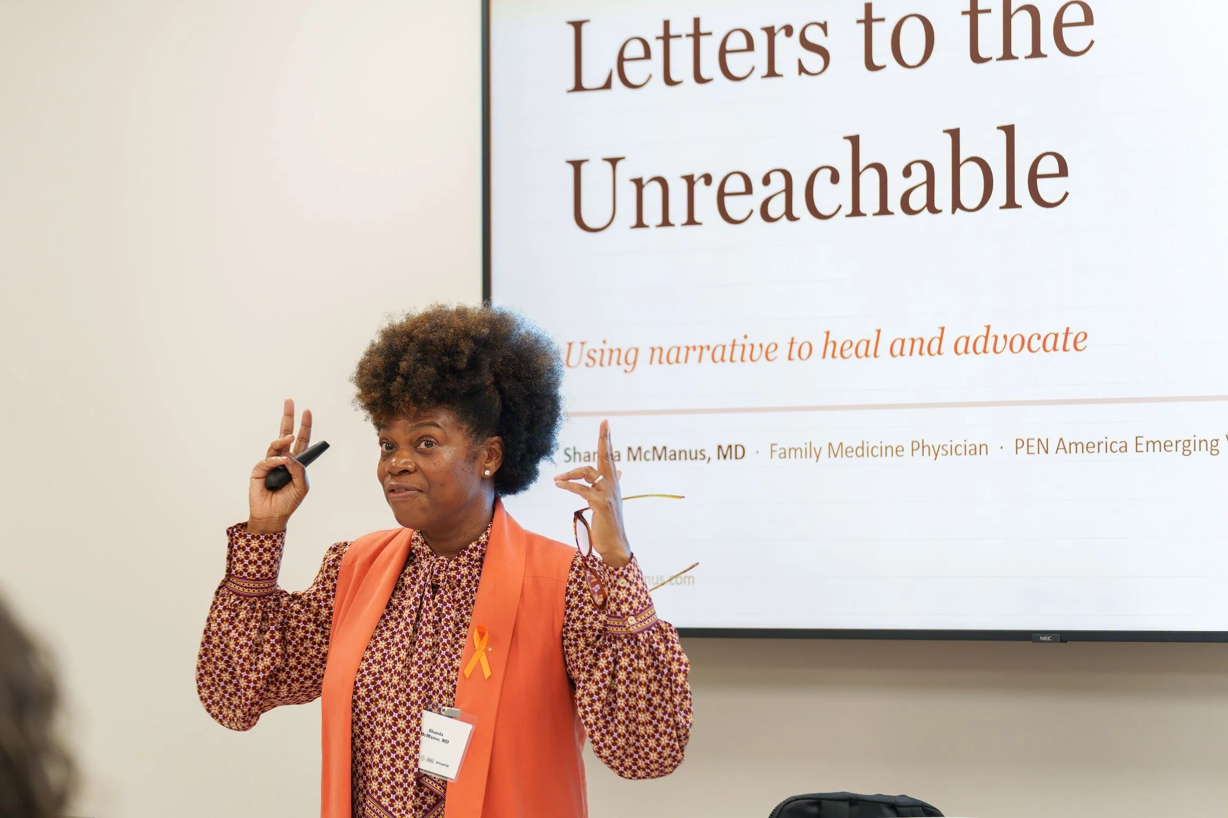 A presenter during Letters to the Unreachable