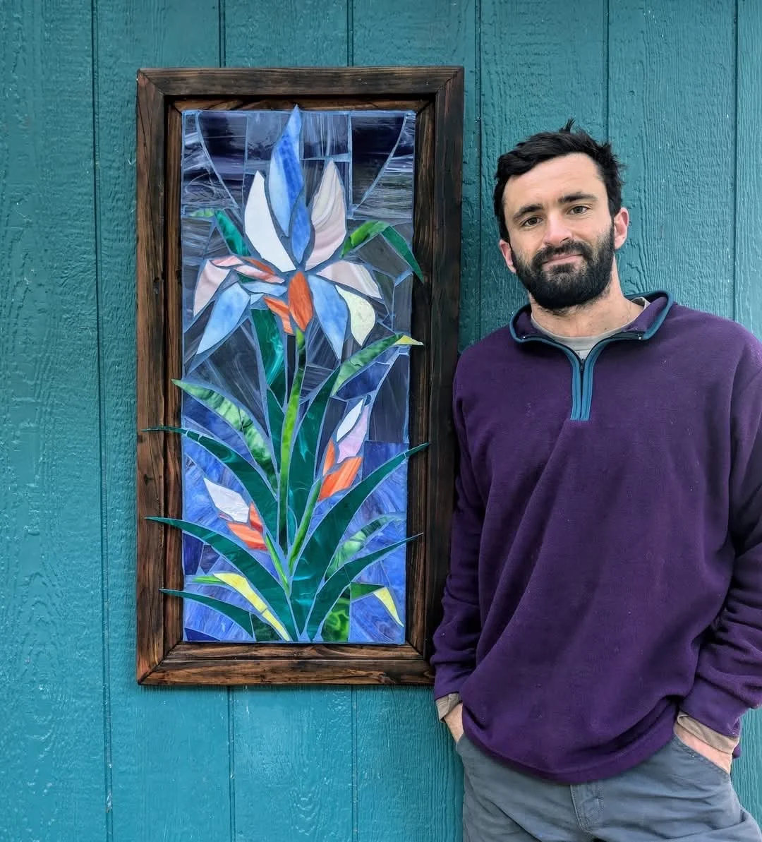 Iris and Bird of Paradise Floral Mosaic by Miles Mathews