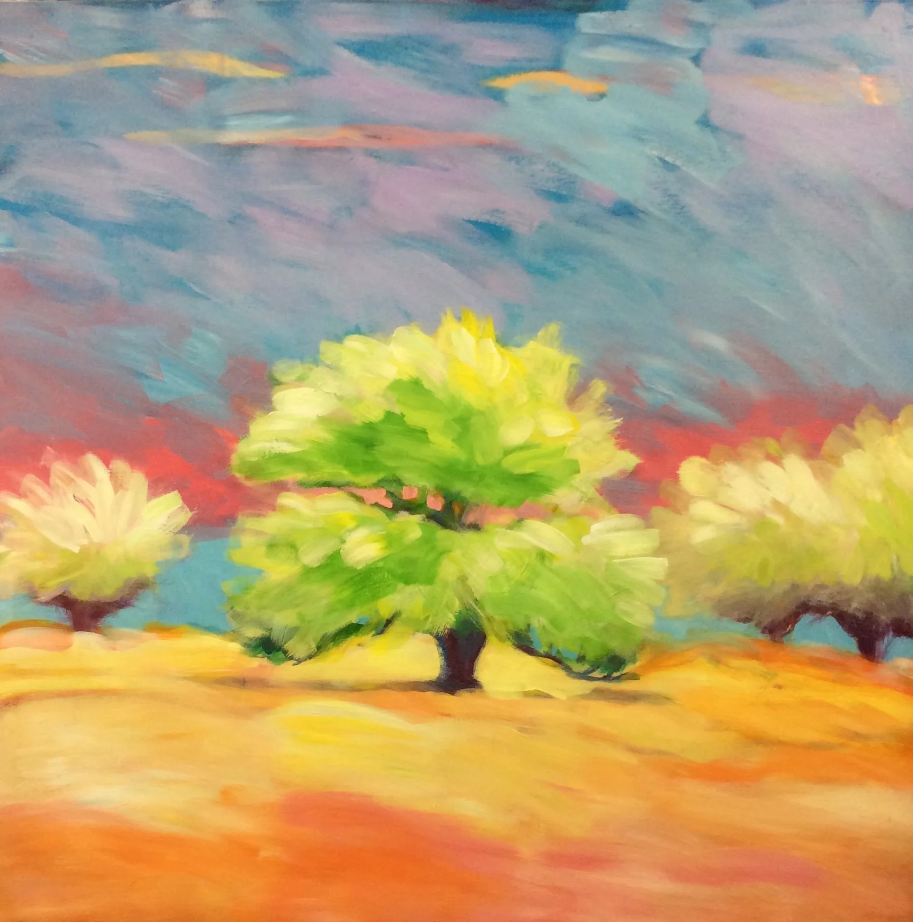 Vibrant tree landscape painting by Dennis Asbury