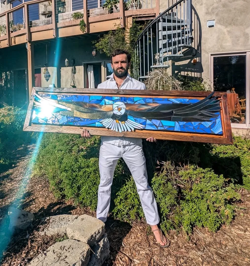 Miles Mathews with Soaring Eagle Stained Glass Mosaic