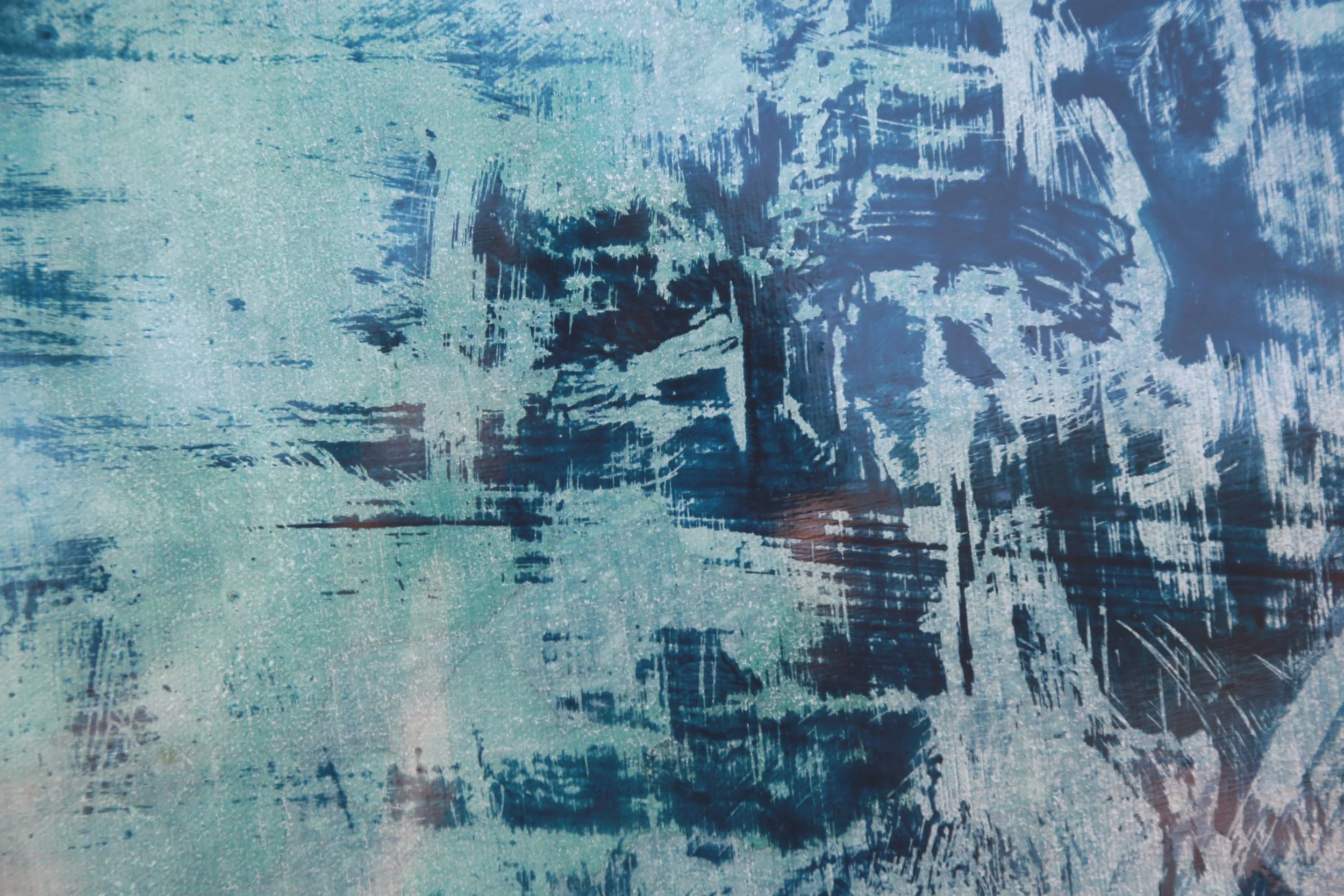 Abstract teal and blue painting by Terrell Moore