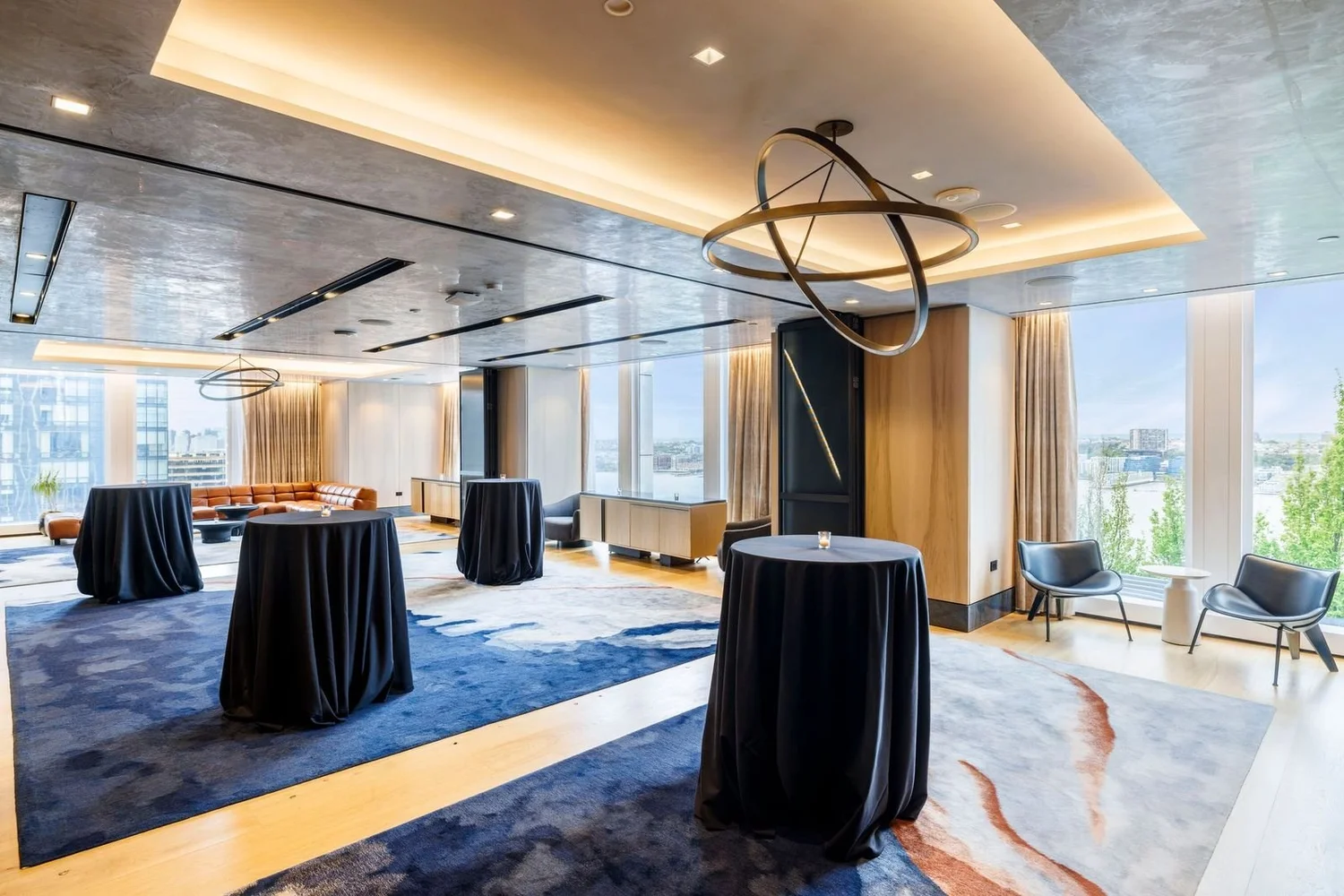 Electric Lemon private floor set for a standing reception, with Hudson River views