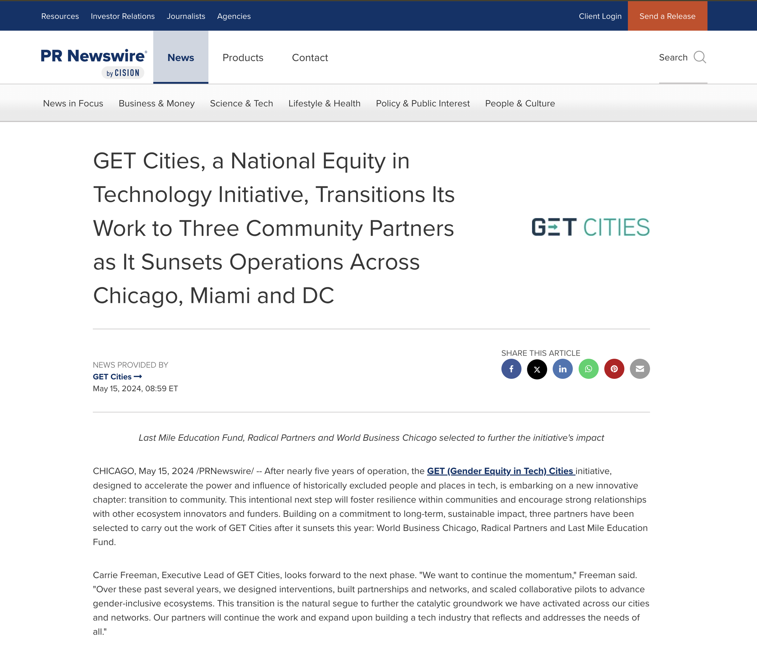 PR Newswire — GET Cities