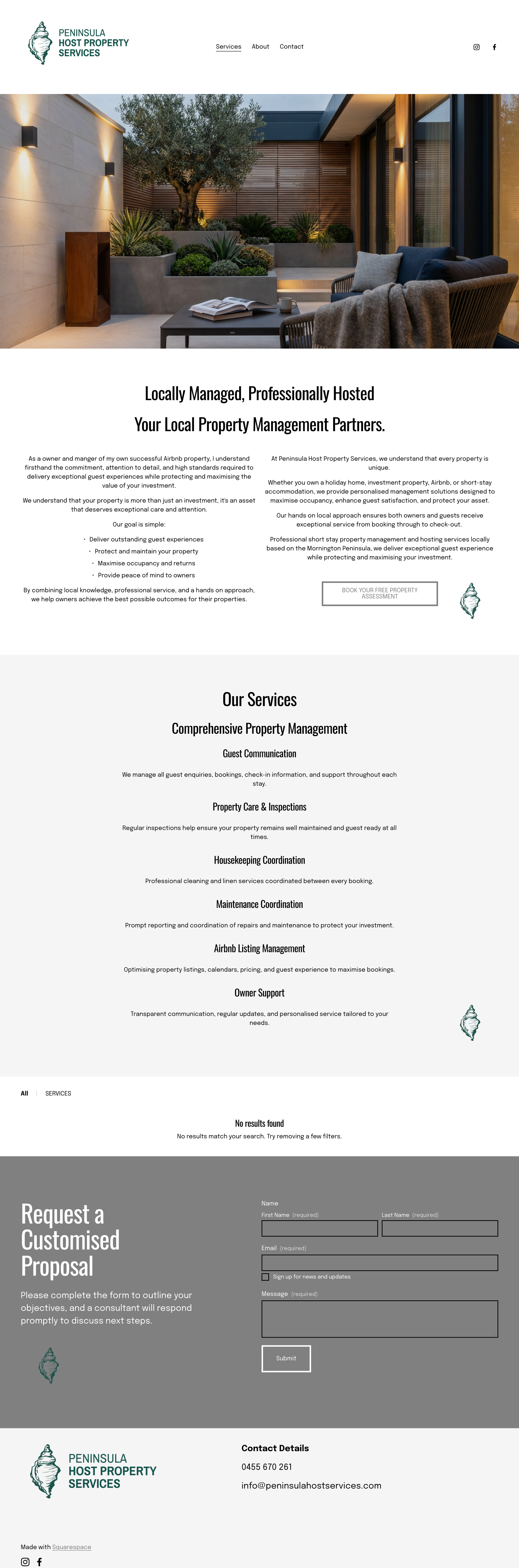Peninsula Host Property Services website before the redesign