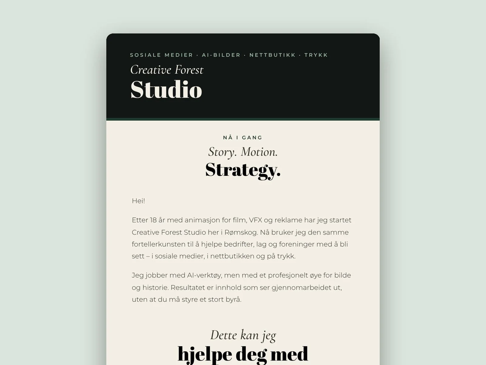 Eksempel: nyhetsbrev for Creative Forest Studio