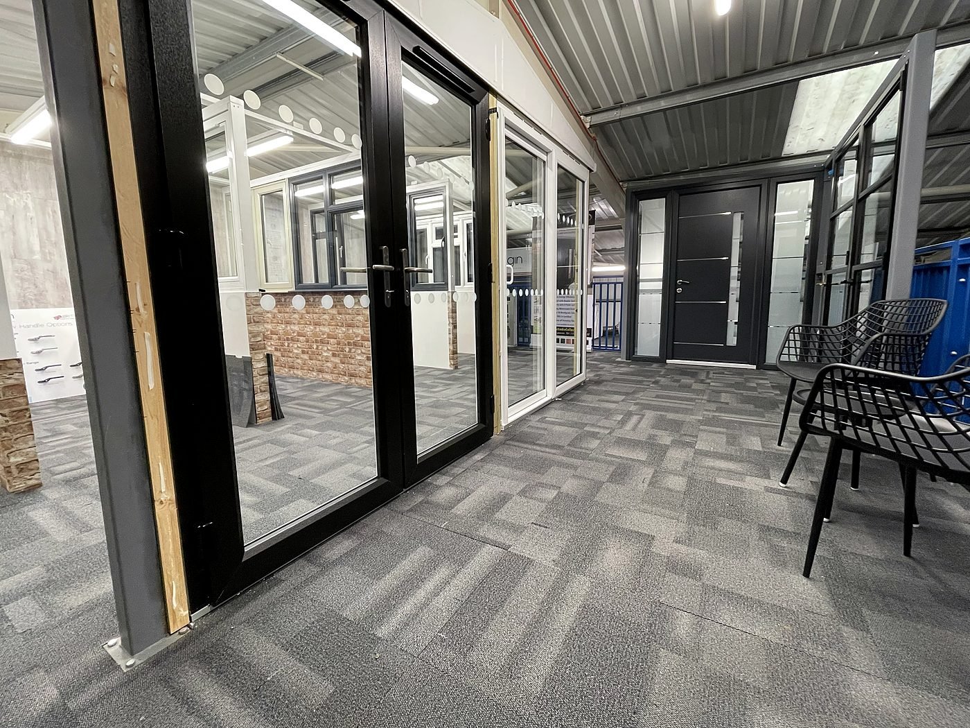 Aluminium French doors and front doors in the Window Monkey showroom