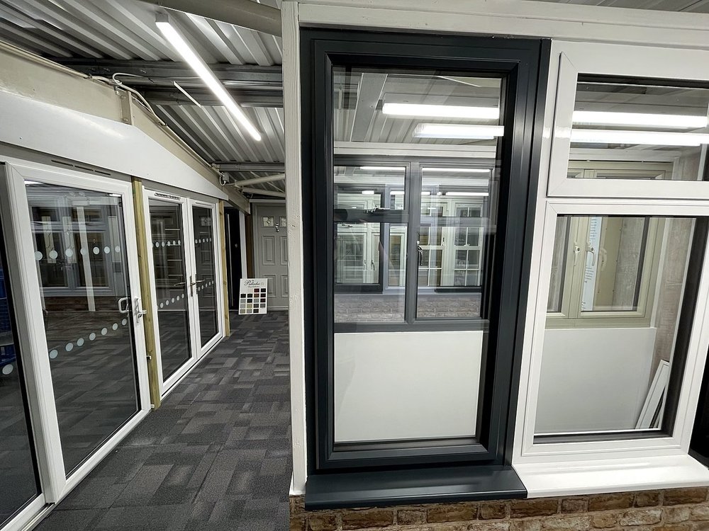 Anthracite and white windows on display