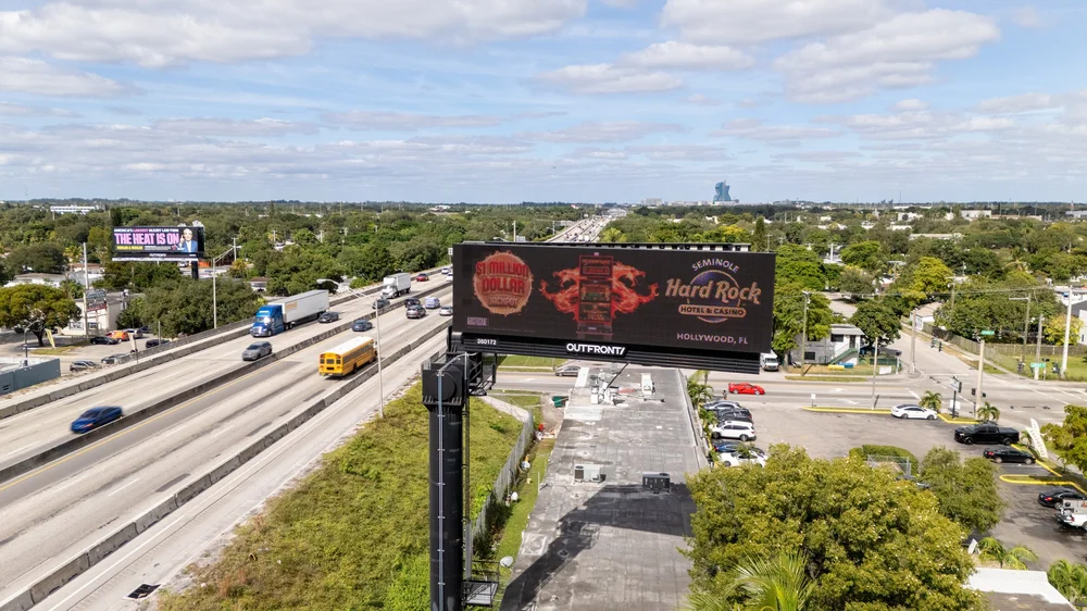 Outdoor advertising drone coverage for billboard documentation campaign reporting and proof of placement in South Florida