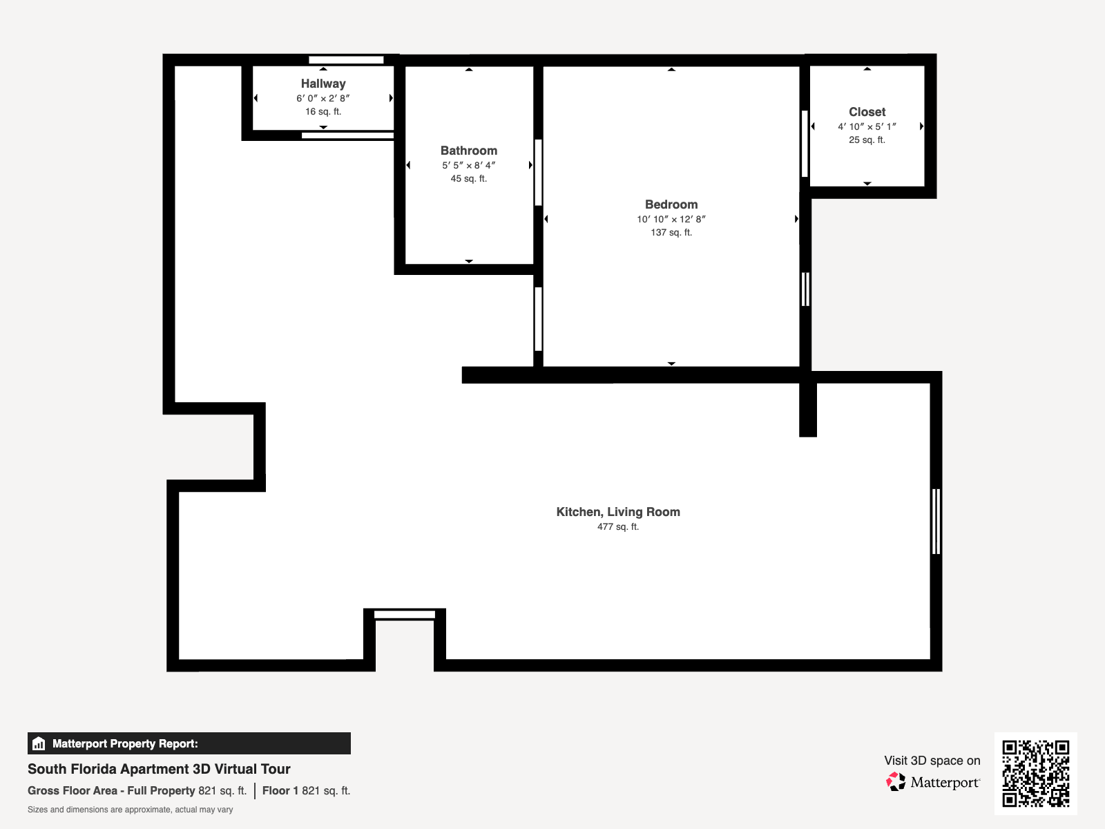 South Florida Apartment black and white floor plan with dimensions