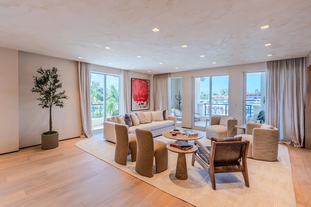 Modern living room photographed for commercial and residential real estate media by SAIRS Axis