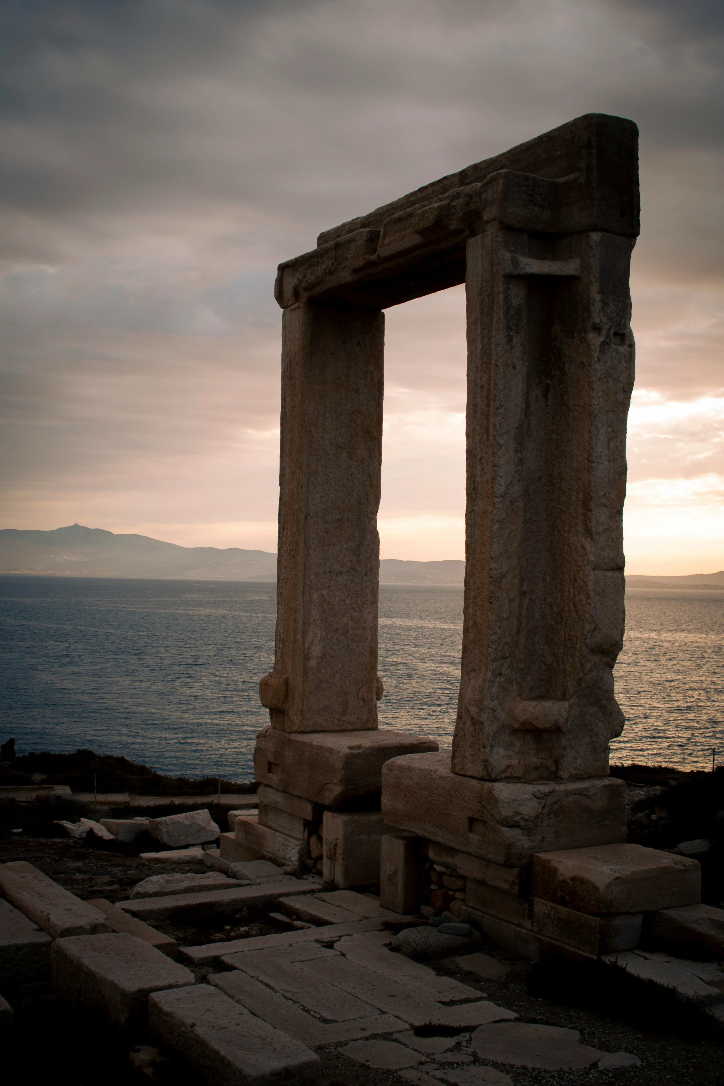 Naxos — Portara arch over the sea or Naxos Town alleyways