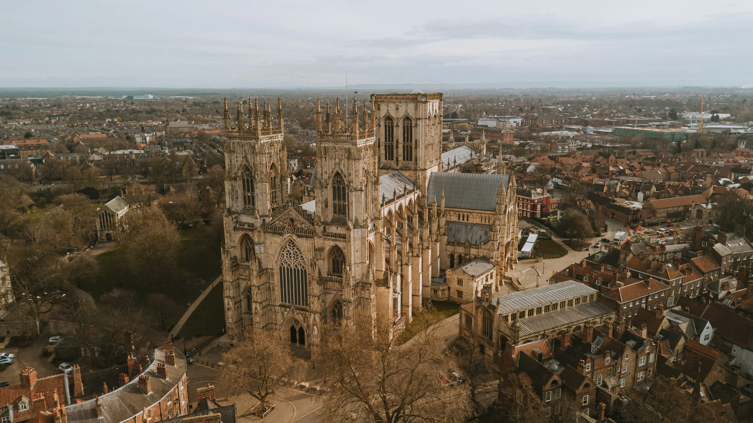 York — the Shambles medieval street or York Minster above the rooftops