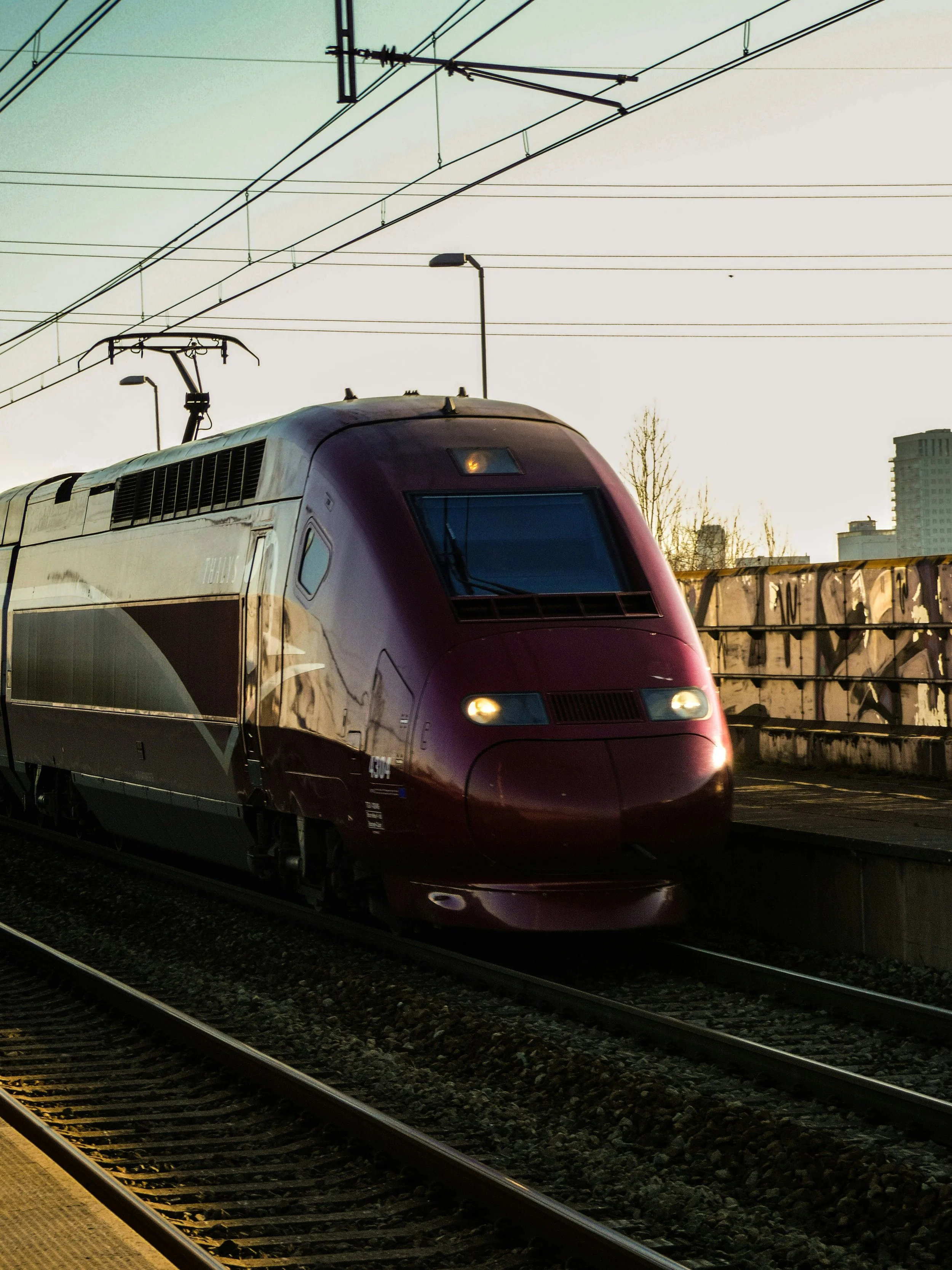 France travel — TGV train or French countryside from a train window