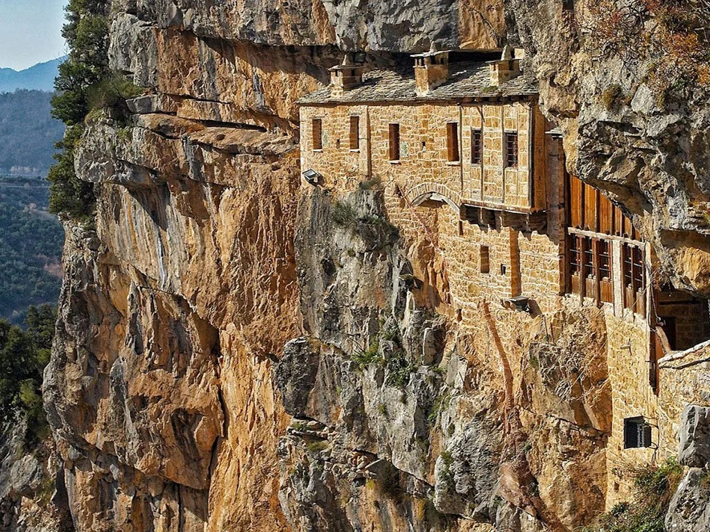 Epirus/Meteora — monastery on cliff or Vikos Gorge mountain landscape